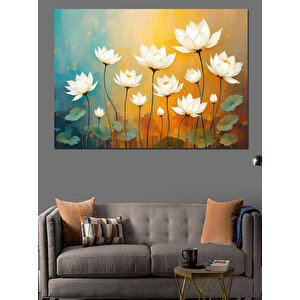 Günışığında Beyaz Lotus Çiçekleri Dekoratif Kanvas - Mdf Ahşap Tablo 70x100 cm