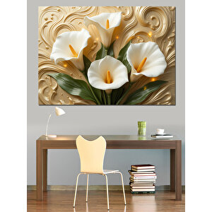 Krem Renkli Kalla Çiçekleri Dekoratif Kanvas - Mdf Ahşap Tablo