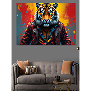 Kırmızı Ceketli Kaplan Portresi Dekoratif Kanvas - Mdf Ahşap Tablo 100x140 cm