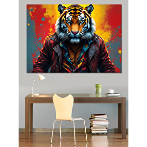Kırmızı Ceketli Kaplan Portresi Dekoratif Kanvas - Mdf Ahşap Tablo 100x140 cm