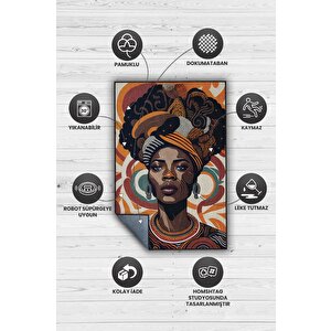 Homshtag Afrikalı Kadın,renkli Dekoratif Etnik Halı,kadın Figürlü Renkli Sanat Odası Halısı,afrika Desensi Turuncu Halı
