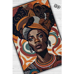 Afrikalı Kadın,renkli Dekoratif Etnik Halı,kadın Figürlü Renkli Sanat Odası Halısı,afrika Desensi Turuncu Halı 80x120 cm