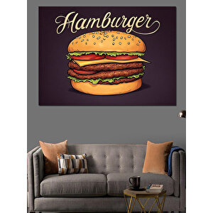 Retro Hamburger İllüstrasyonu Dekoratif Kanvas - Mdf Ahşap Tablo