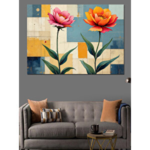 Soyut Arka Plan Üzerinde Çiçekler Dekoratif Kanvas - Mdf Ahşap Tablo 100x140 cm