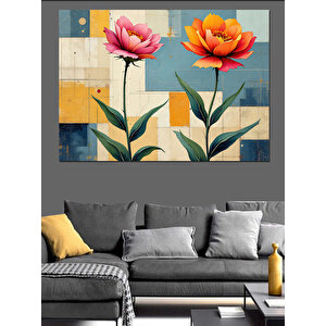 Soyut Arka Plan Üzerinde Çiçekler Dekoratif Kanvas - Mdf Ahşap Tablo 100x140 cm