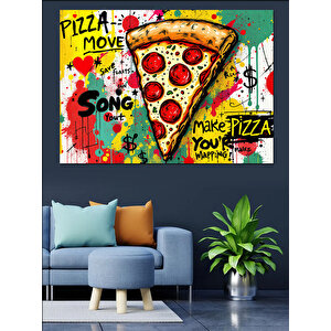 Graffiti Tarzı Pizza Sanatı Dekoratif Kanvas - Mdf Ahşap Tablo 70x100 cm
