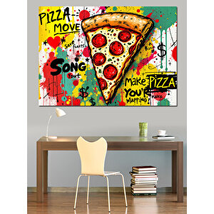 Graffiti Tarzı Pizza Sanatı Dekoratif Kanvas - Mdf Ahşap Tablo 70x100 cm