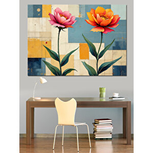 Soyut Arka Plan Üzerinde Çiçekler Dekoratif Kanvas - Mdf Ahşap Tablo 35x50 cm