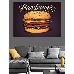 Retro Hamburger İllüstrasyonu Dekoratif Kanvas - Mdf Ahşap Tablo 35x50 cm