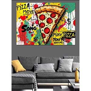 Graffiti Tarzı Pizza Sanatı Dekoratif Kanvas - Mdf Ahşap Tablo