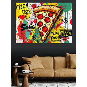 Graffiti Tarzı Pizza Sanatı Dekoratif Kanvas - Mdf Ahşap Tablo