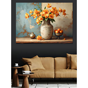 Vazoda Turuncu Çiçekler Dekoratif Kanvas - Mdf Ahşap Tablo 50x70 cm