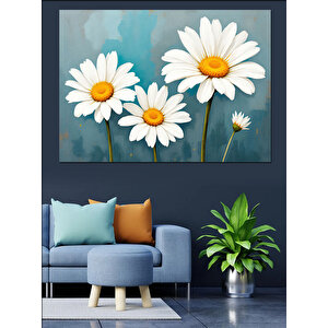 Pastel Beyaz Papatyalar Dekoratif Kanvas - Mdf Ahşap Tablo 50x70 cm