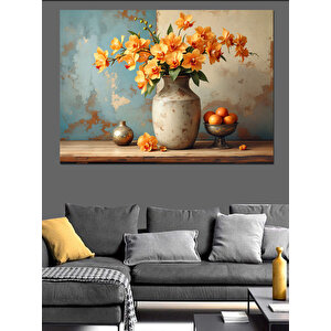 Vazoda Turuncu Çiçekler Dekoratif Kanvas - Mdf Ahşap Tablo