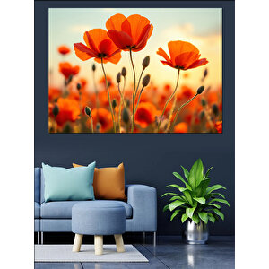 Turuncu Gelincik Çiçekleri Dekoratif Kanvas - Mdf Ahşap Tablo 35x50 cm