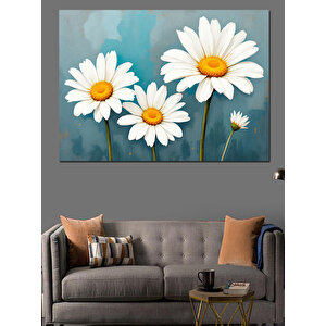 Pastel Beyaz Papatyalar Dekoratif Kanvas - Mdf Ahşap Tablo 35x50 cm
