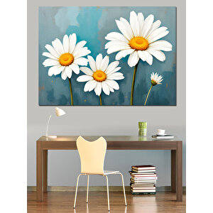 Pastel Beyaz Papatyalar Dekoratif Kanvas - Mdf Ahşap Tablo 70x100 cm