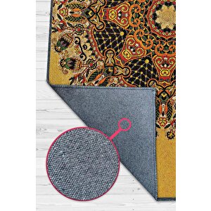 Tezhip Minimal Salon Halısı Etnik Desenli Halı Sarı Renkli Oturma Odası Halısı Çiçekli Halı 200x300 cm