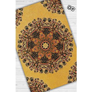 Tezhip Minimal Salon Halısı Etnik Desenli Halı Sarı Renkli Oturma Odası Halısı Çiçekli Halı 120x180 cm