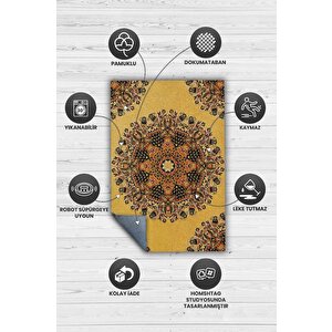 Homshtag Tezhip Minimal Salon Halısı Etnik Desenli Halı Sarı Renkli Oturma Odası Halısı Çiçekli Halı