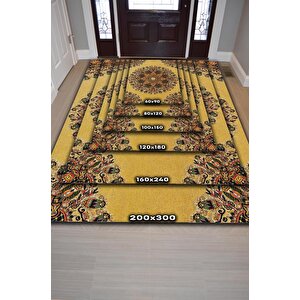 Homshtag Tezhip Minimal Salon Halısı Etnik Desenli Halı Sarı Renkli Oturma Odası Halısı Çiçekli Halı
