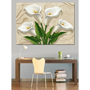 Beyaz Zambak Çiçek Kompozisyonu Dekoratif Kanvas - Mdf Ahşap Tablo 70x100 cm