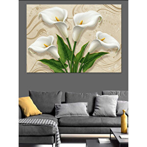Beyaz Zambak Çiçek Kompozisyonu Dekoratif Kanvas - Mdf Ahşap Tablo 70x100 cm