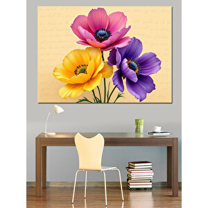 Sarı Mor Çiçek Demeti Dekoratif Kanvas - Mdf Ahşap Tablo 50x70 cm