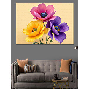 Sarı Mor Çiçek Demeti Dekoratif Kanvas - Mdf Ahşap Tablo 70x100 cm