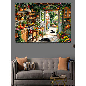 Büyüleyici Mutfak Ve Bahçe Atmosferi Dekoratif Kanvas - Mdf Ahşap Tablo 100x140 cm