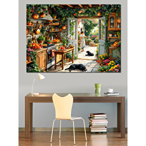Büyüleyici Mutfak Ve Bahçe Atmosferi Dekoratif Kanvas - Mdf Ahşap Tablo 100x140 cm