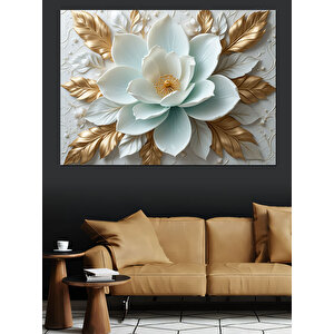 Buz Mavisi Çiçek Kompozisyonu Dekoratif Kanvas - Mdf Ahşap Tablo 100x140 cm