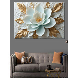 Buz Mavisi Çiçek Kompozisyonu Dekoratif Kanvas - Mdf Ahşap Tablo 100x140 cm