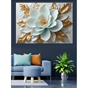 Buz Mavisi Çiçek Kompozisyonu Dekoratif Kanvas - Mdf Ahşap Tablo 50x70 cm