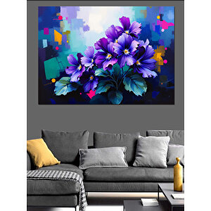 Soyut Mor Çiçekler Dekoratif Kanvas - Mdf Ahşap Tablo 100x140 cm
