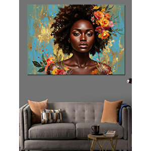 Çiçekli Taçlı Afrikalı Kadın Dekoratif Kanvas - Mdf Ahşap Tablo 35x50 cm