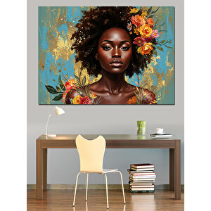 Çiçekli Taçlı Afrikalı Kadın Dekoratif Kanvas - Mdf Ahşap Tablo 35x50 cm