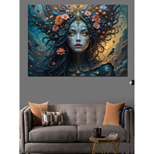 Çiçekli Taçlı Mistik Kadın Dekoratif Kanvas - Mdf Ahşap Tablo 70x100 cm