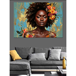 Çiçekli Taçlı Afrikalı Kadın Dekoratif Kanvas - Mdf Ahşap Tablo 25x35 cm