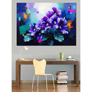Soyut Mor Çiçekler Dekoratif Kanvas - Mdf Ahşap Tablo 70x100 cm