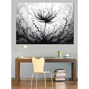 Siyah-beyaz Lotus Çiçeği Dekoratif Kanvas - Mdf Ahşap Tablo 50x70 cm