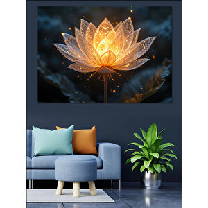 Parlayan Altın Lotus Çiçeği Dekoratif Kanvas - Mdf Ahşap Tablo 35x50 cm
