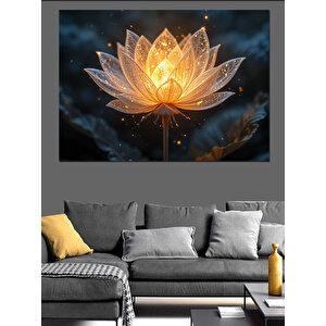 Parlayan Altın Lotus Çiçeği Dekoratif Kanvas - Mdf Ahşap Tablo 100x140 cm