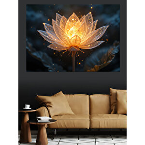 Parlayan Altın Lotus Çiçeği Dekoratif Kanvas - Mdf Ahşap Tablo 100x140 cm