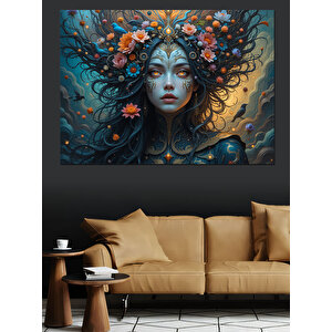 Çiçekli Taçlı Mistik Kadın Dekoratif Kanvas - Mdf Ahşap Tablo 100x140 cm