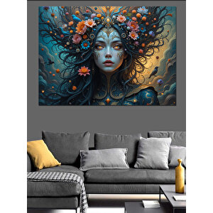 Çiçekli Taçlı Mistik Kadın Dekoratif Kanvas - Mdf Ahşap Tablo