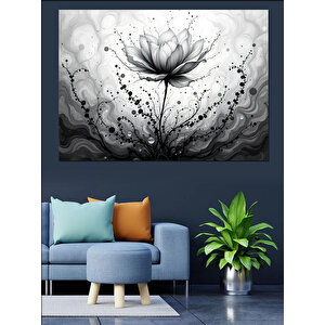 Siyah-beyaz Lotus Çiçeği Dekoratif Kanvas - Mdf Ahşap Tablo 100x140 cm
