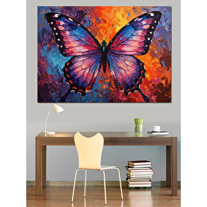 Mor Kanatlı Renkli Kelebek Dekoratif Kanvas - Mdf Ahşap Tablo 100x140 cm