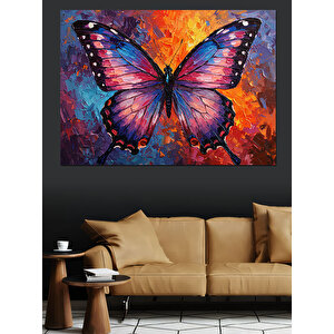 Mor Kanatlı Renkli Kelebek Dekoratif Kanvas - Mdf Ahşap Tablo 100x140 cm