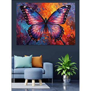 Mor Kanatlı Renkli Kelebek Dekoratif Kanvas - Mdf Ahşap Tablo